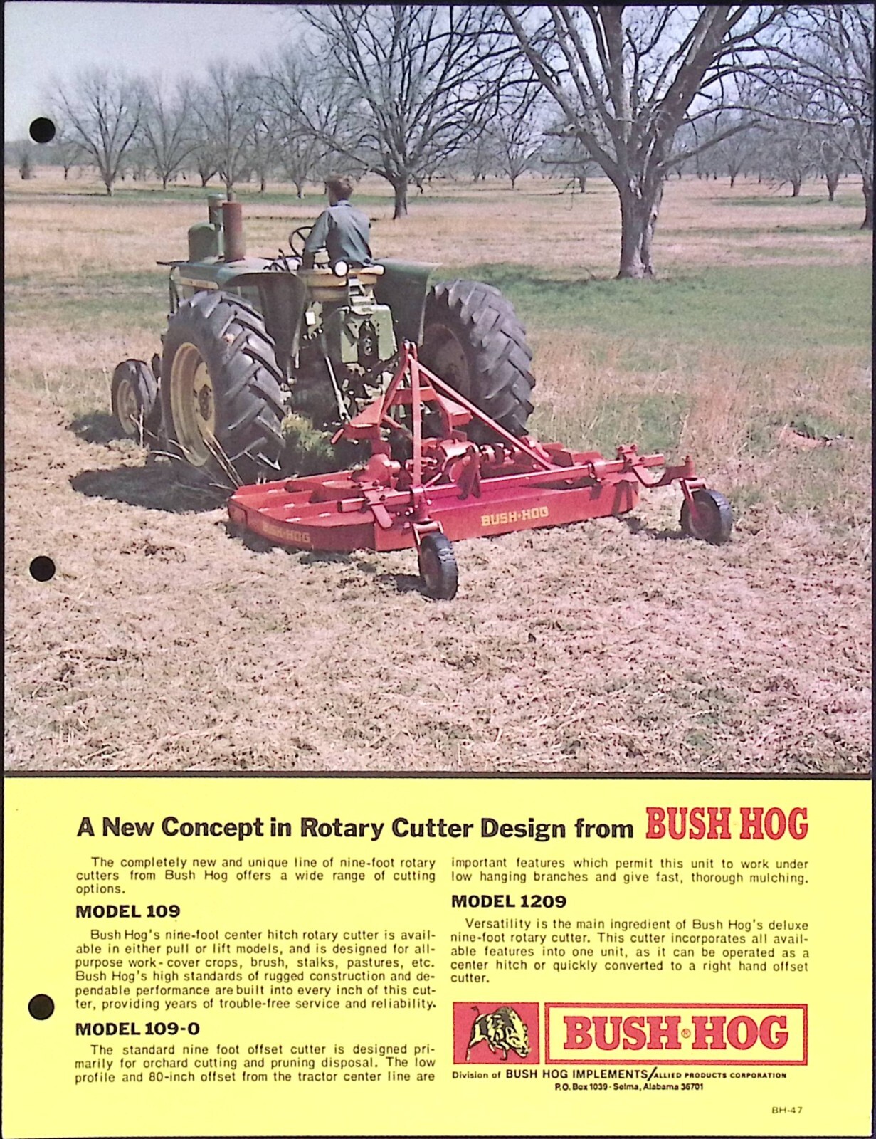 Bush Hog Model 109, 109-0, and 1209 Rotary Cutter brochure