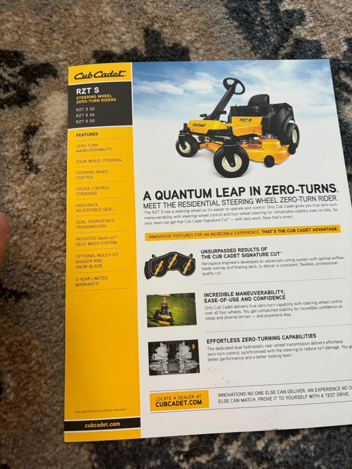 Cub Cadet RTZ S Steering Wheel Zero Turn Mowers Brochure FCCA25