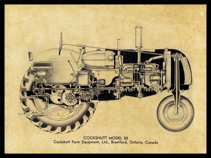Cockshutt Model 50 Tractor NEW Metal Sign: 12 x 16″ Cutaway Side View