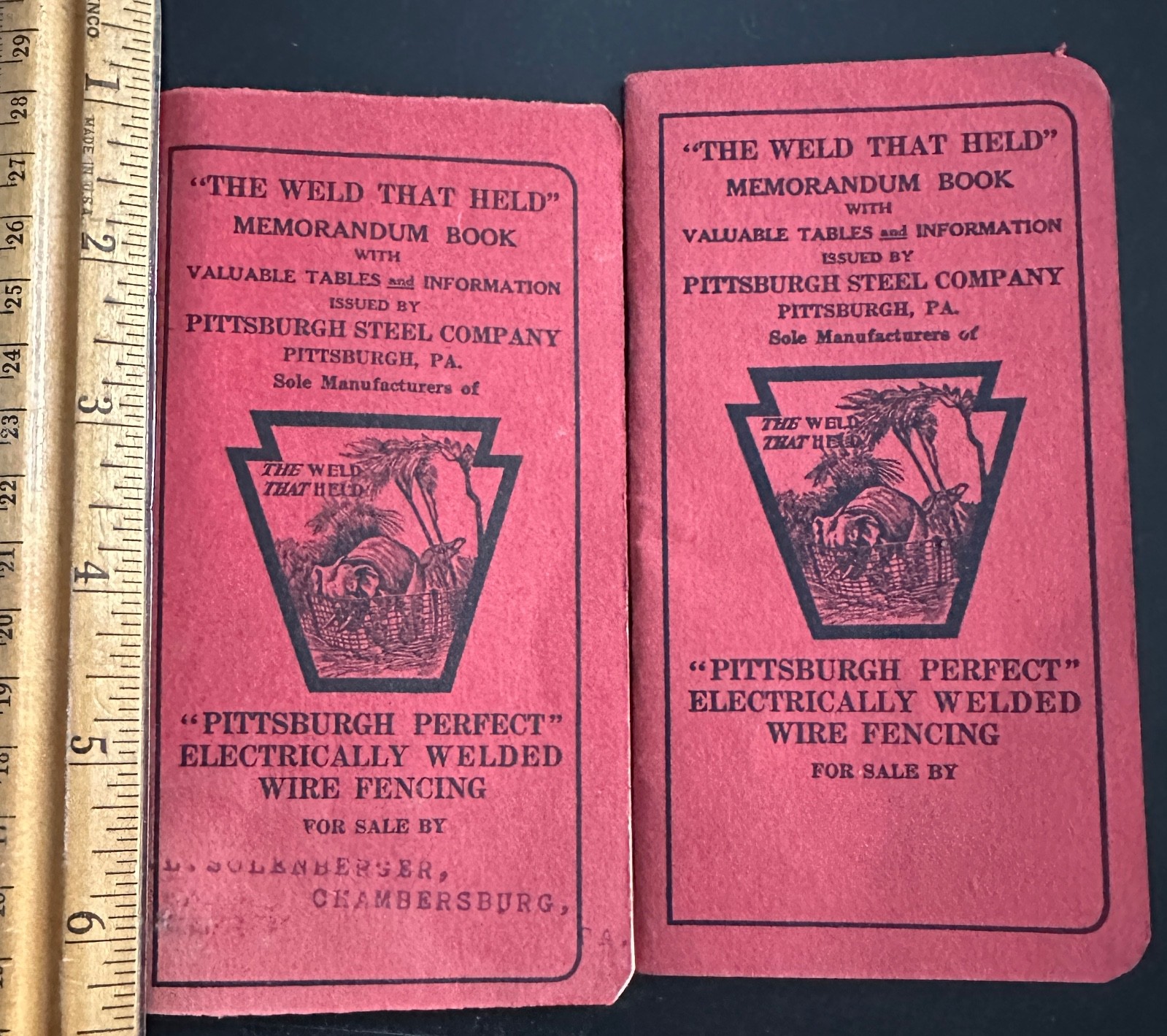 Lot of 2 Pittsburgh Steel Wire Fence Pocket Memorandum Notebooks Chambersburg PA