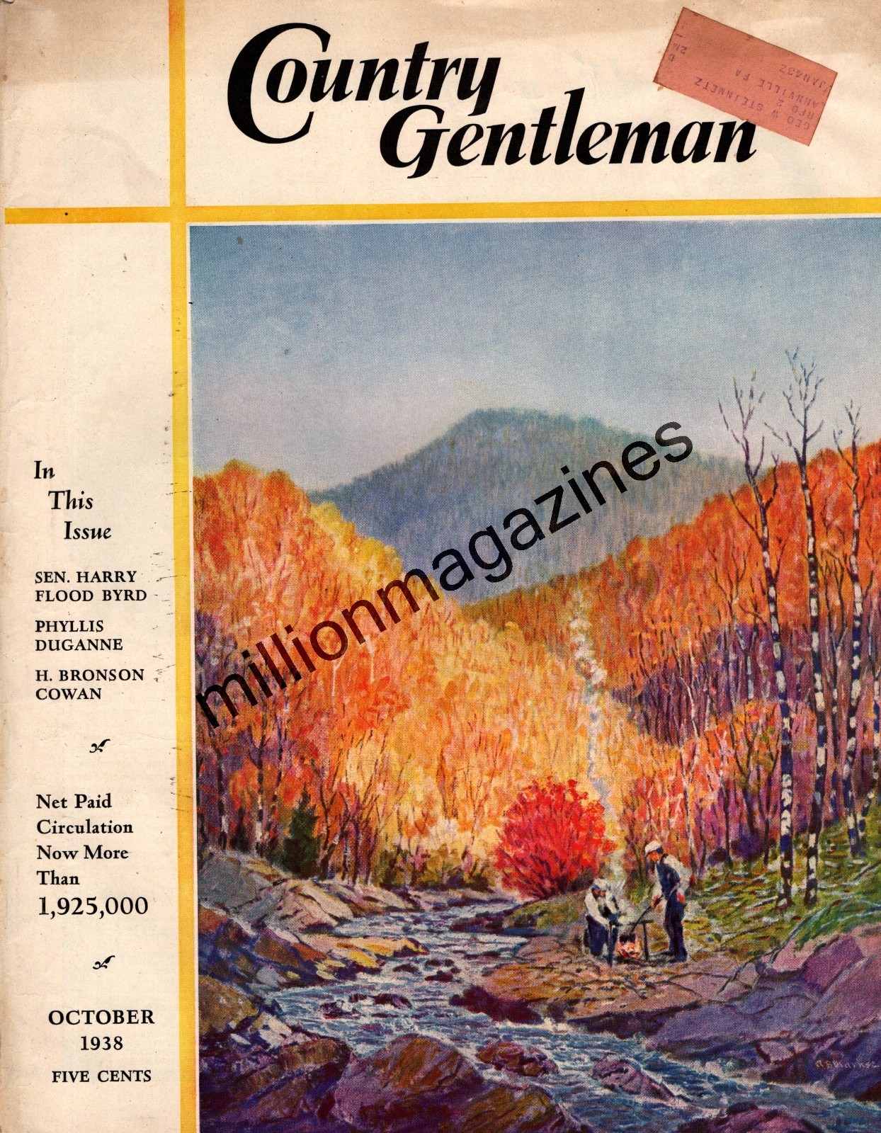 1938 Country Gentleman October Original Cover only – Montana Creekside campfire