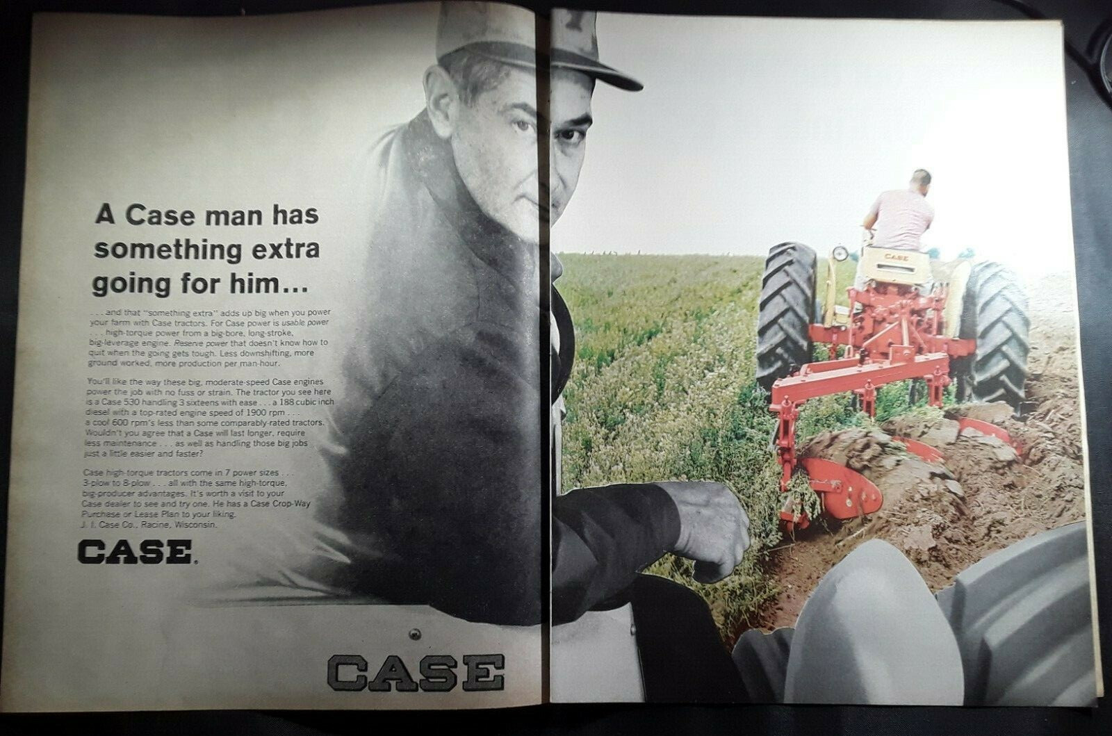 Original 1968 Case Tractor 2-Page Magazine Ad ‘A Case Man Has Something Extra’
