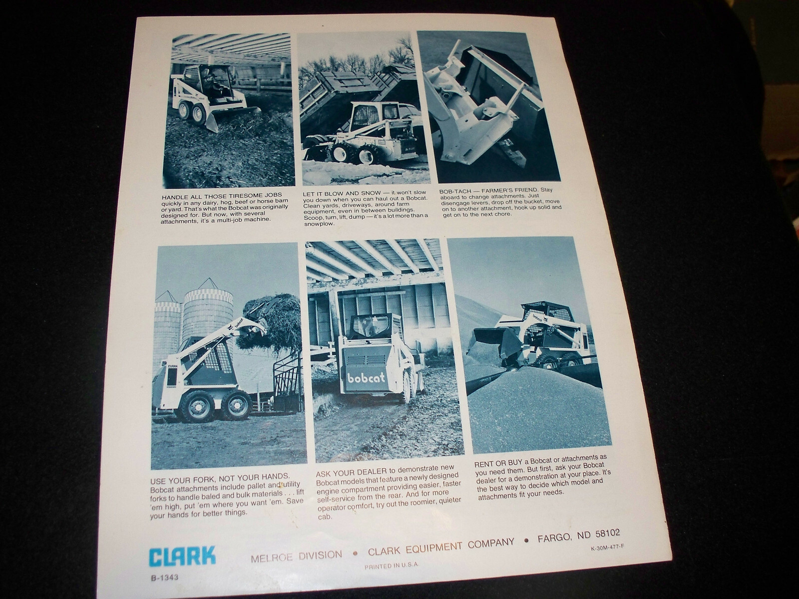 1977 Clark Melroe Bobcat On The Farm Advertising Brochure Skid Loader