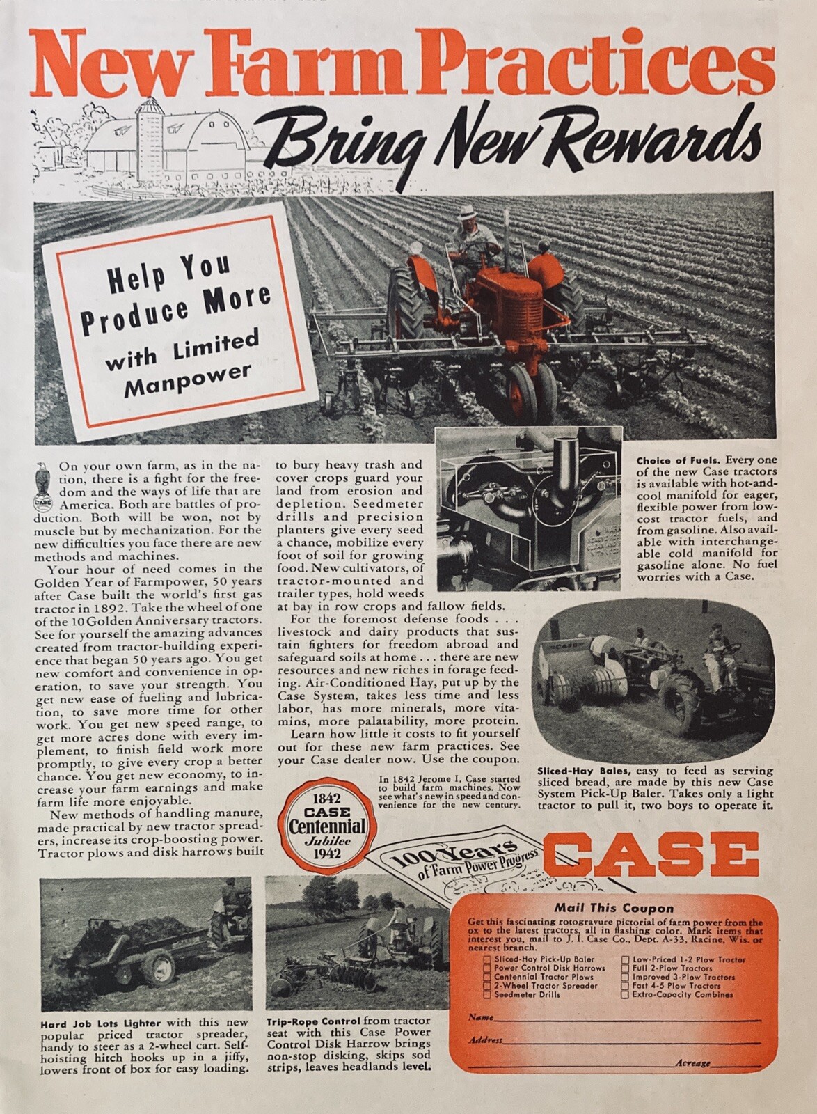 1942 AD.(XF11)~J.I. CASE CO. RACINE, WIS. CENTENNIAL JUBILEE