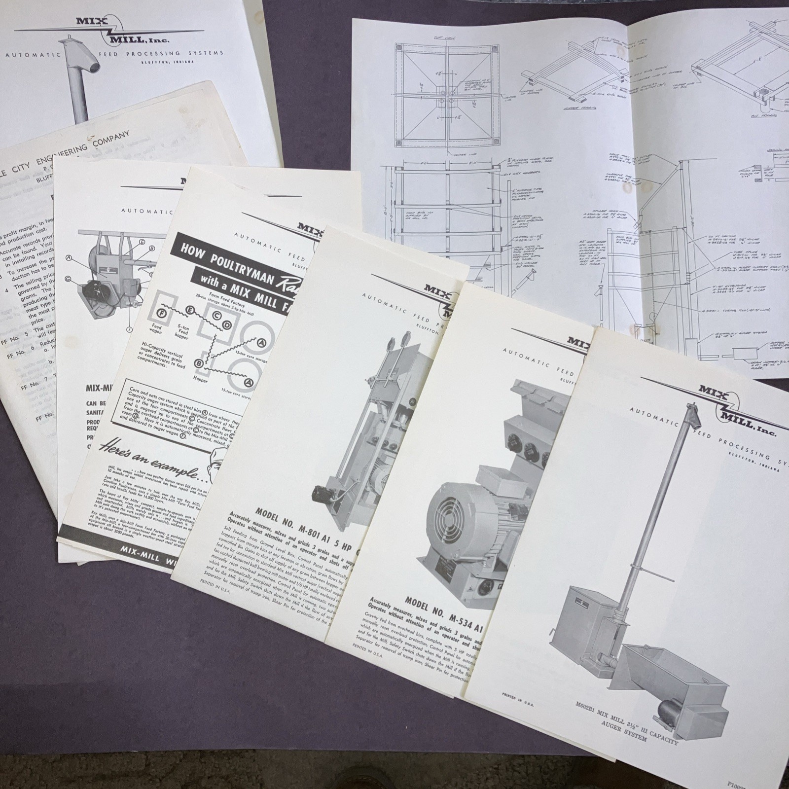 1957 & 1962 Mix Mill automated feed systems Vintage literature- Bluffton, IN