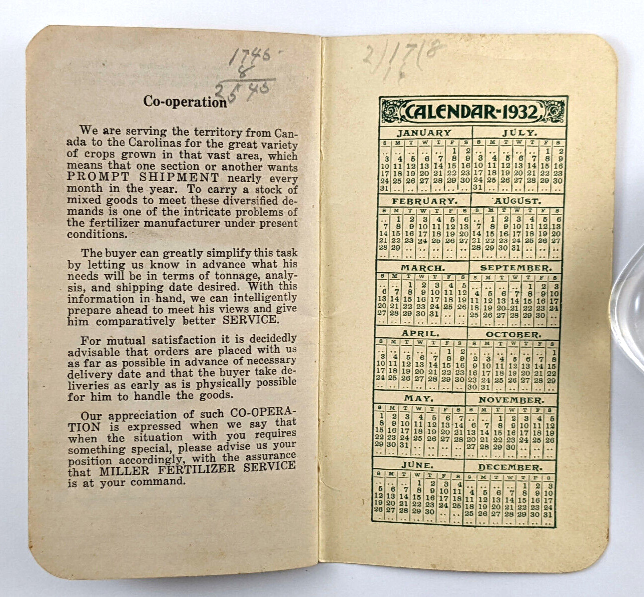 Vintage Advertising Notepad Miller Fertilizer Co Baltimore MD 1930