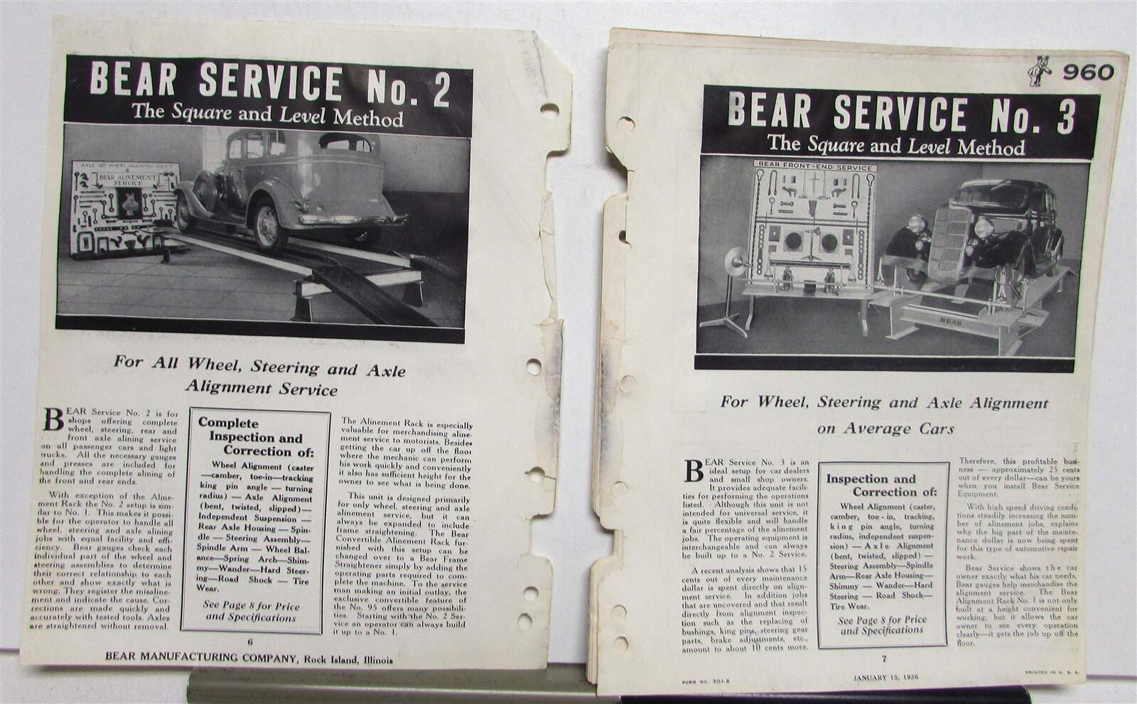 1936 Bear Axel Frame Wheel Steering Alignment Lot Of 14 Service Data Sheets