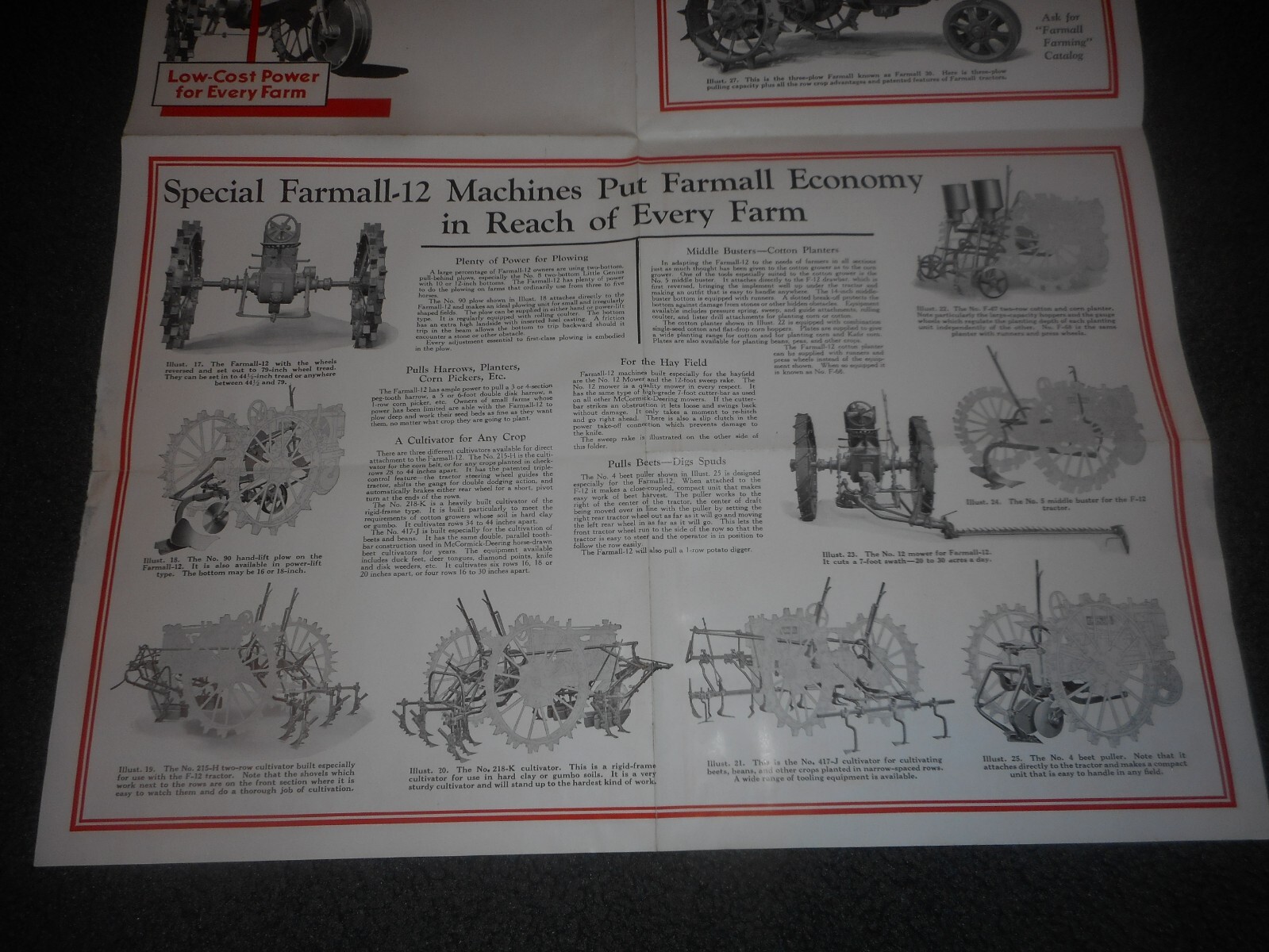 IH McCormick Deering Farmall 12 Tractor Salesman Dealer Window Brochure c.1930