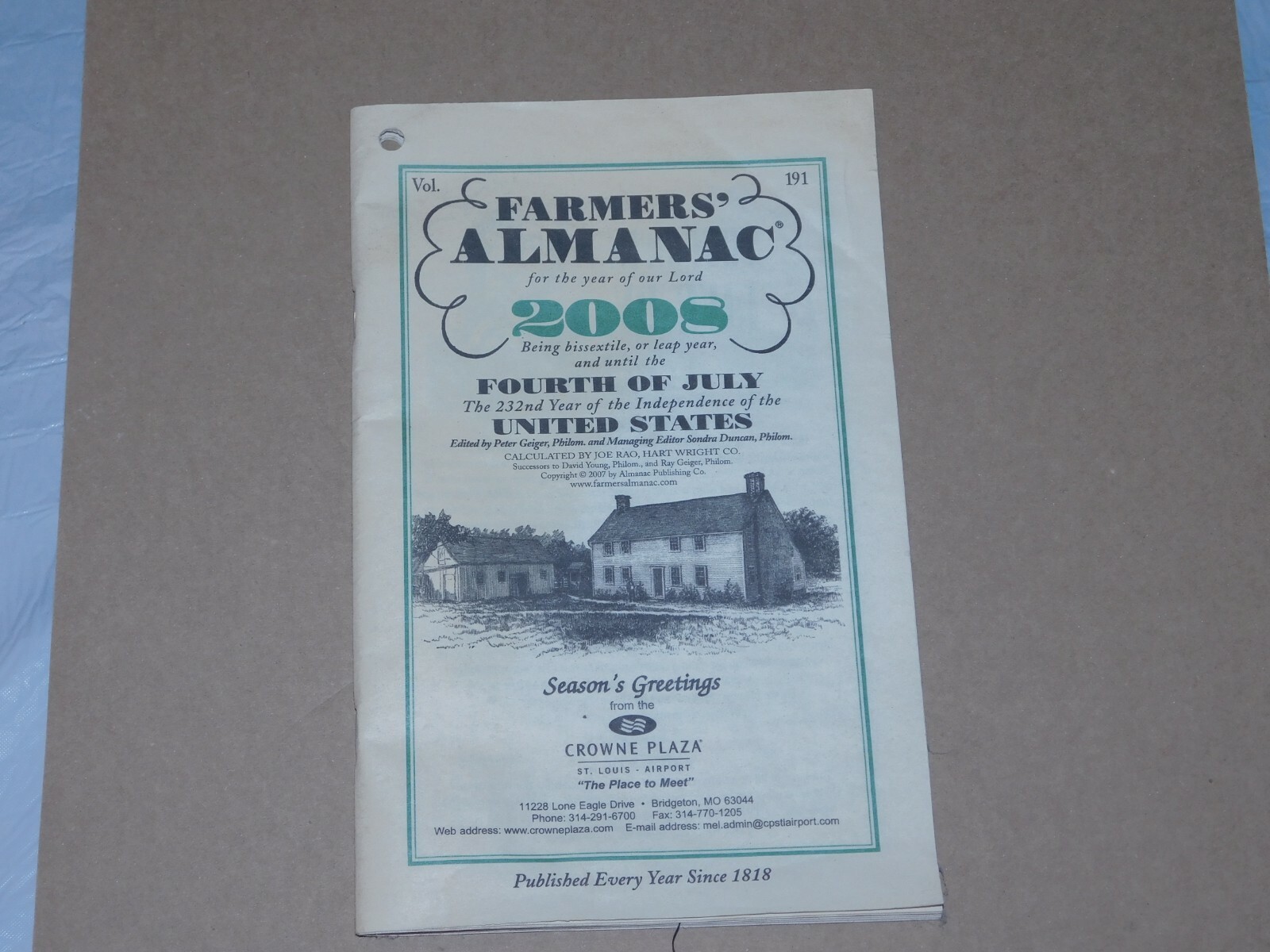 RARE-COLLECTIBLE-LTD ED~2008 FARMERS’ ALMANAC VOL.191