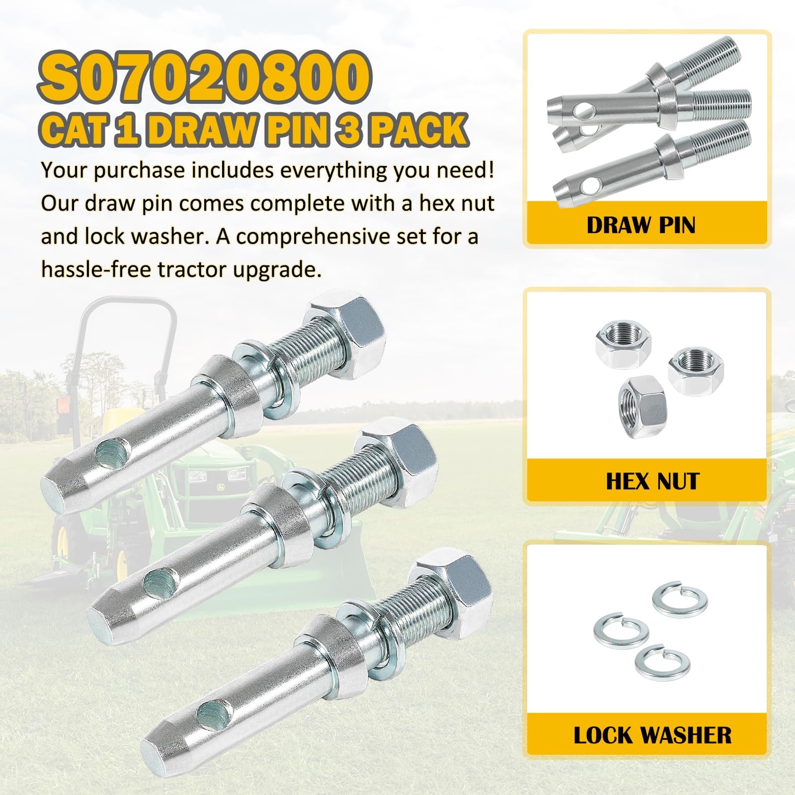 Premium S07020800 Cat 1 Draw Pin Hitch Accessories for Tractors, 3 Point Hitc…