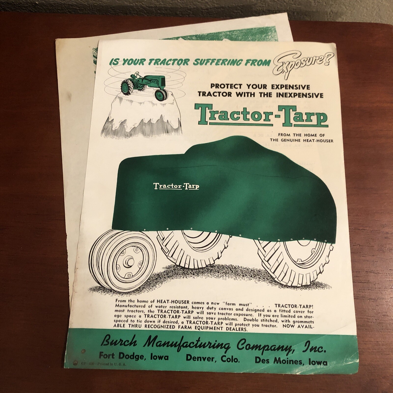1950s BURCH TRACTOR-TARP Brochure / WEATHER-TITE Tarpaulins Price List ~ VTG