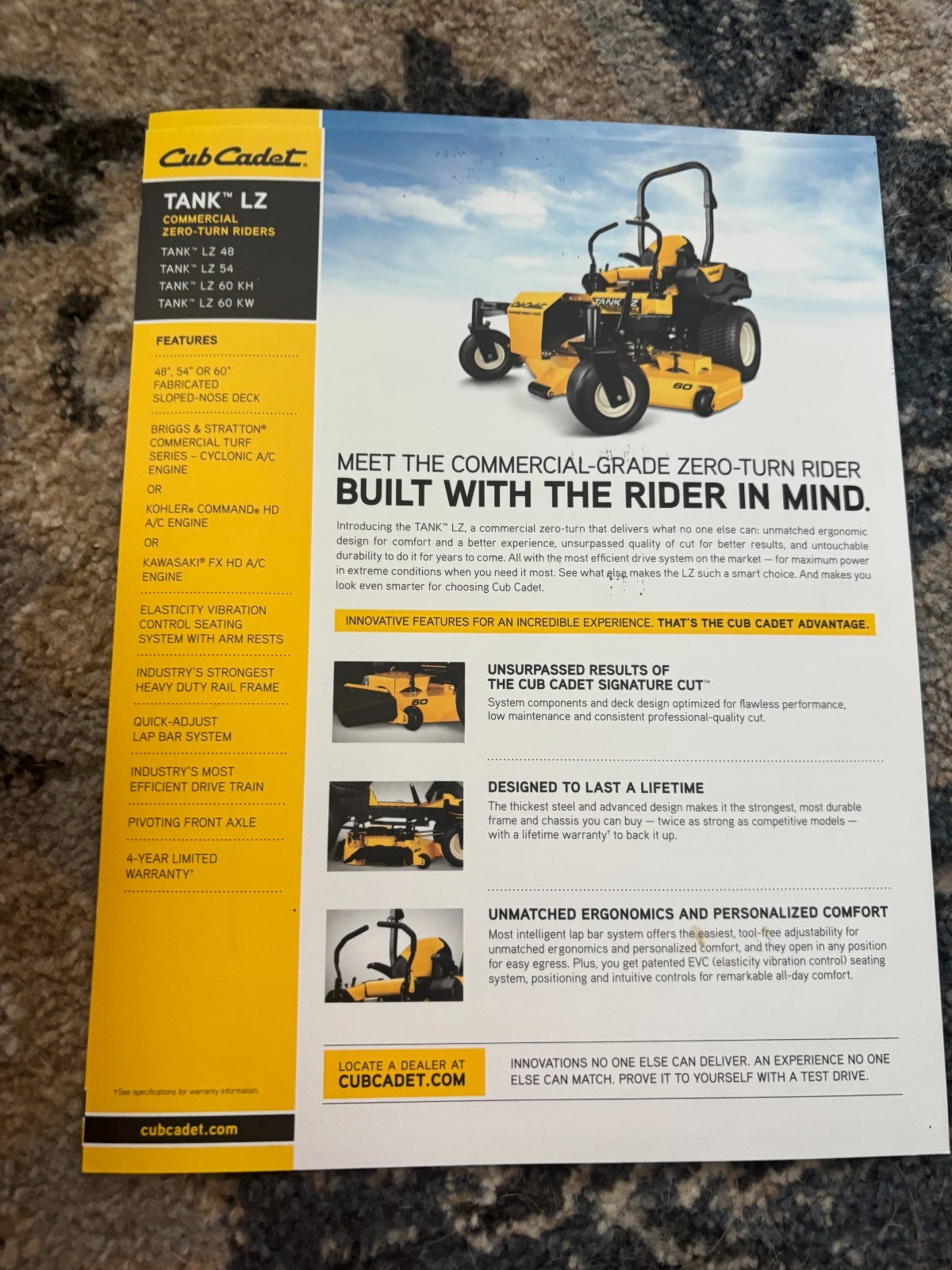 Cub Cadet Tank LZ Commercial Zero Turn Mowers Brochure FCCA25