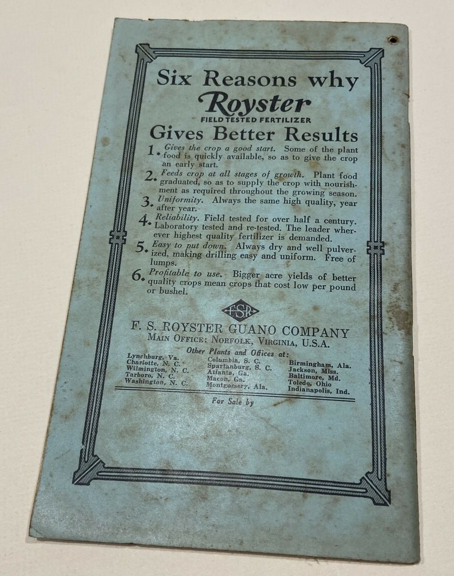 Vintage F.S Royster 1937, 1939 Almanacs Royster’s