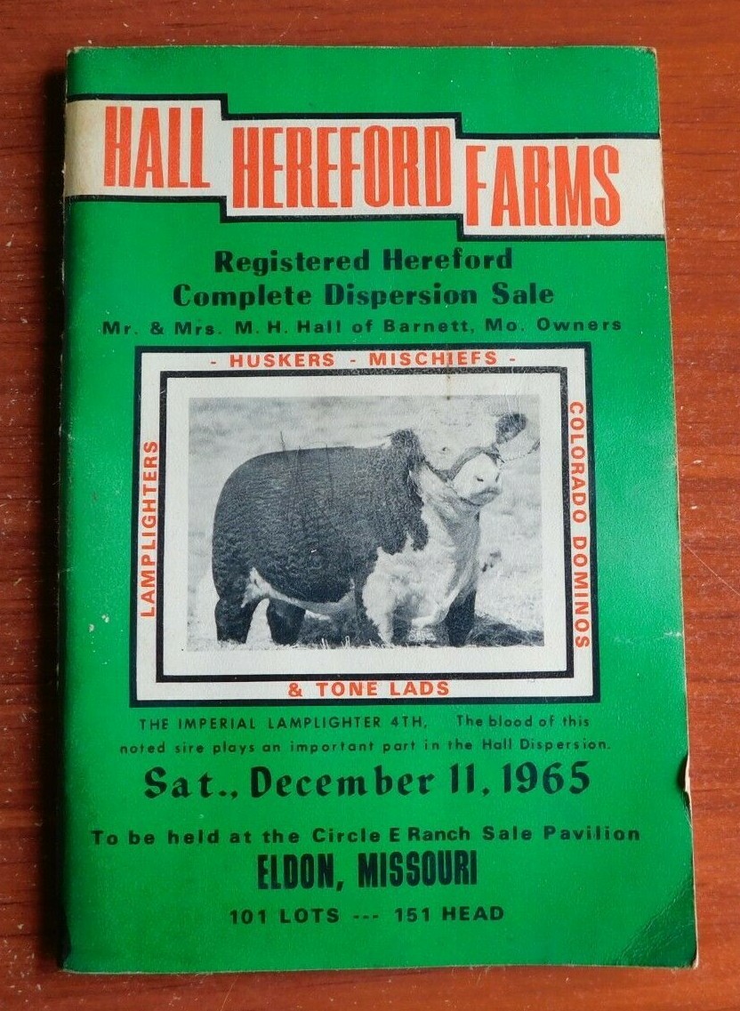 Hall Hereford Farms – 1965 auction sale book – Eldon, Missouri – Dispersion Sale