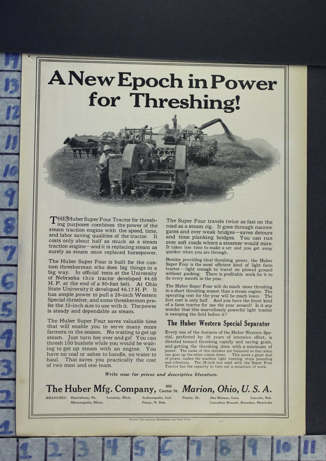 1922 HUBER MARION TRACTOR THRESHER AGRICULTURE FARM OHIO MACHINERY AD CA89