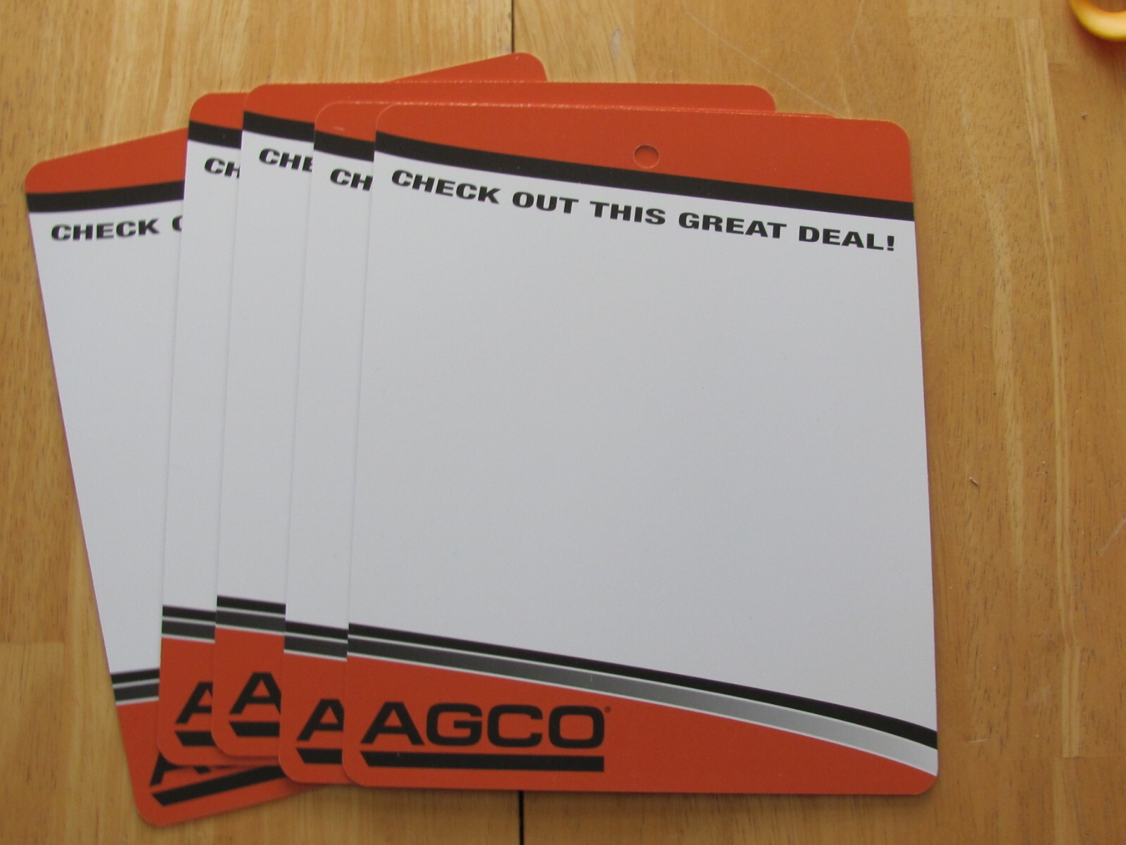 AGCO 5 FARM EQUIPMENT SALES HANG TAGS SIGN 10″ & DECAL COME ON IN DEALERSHIP