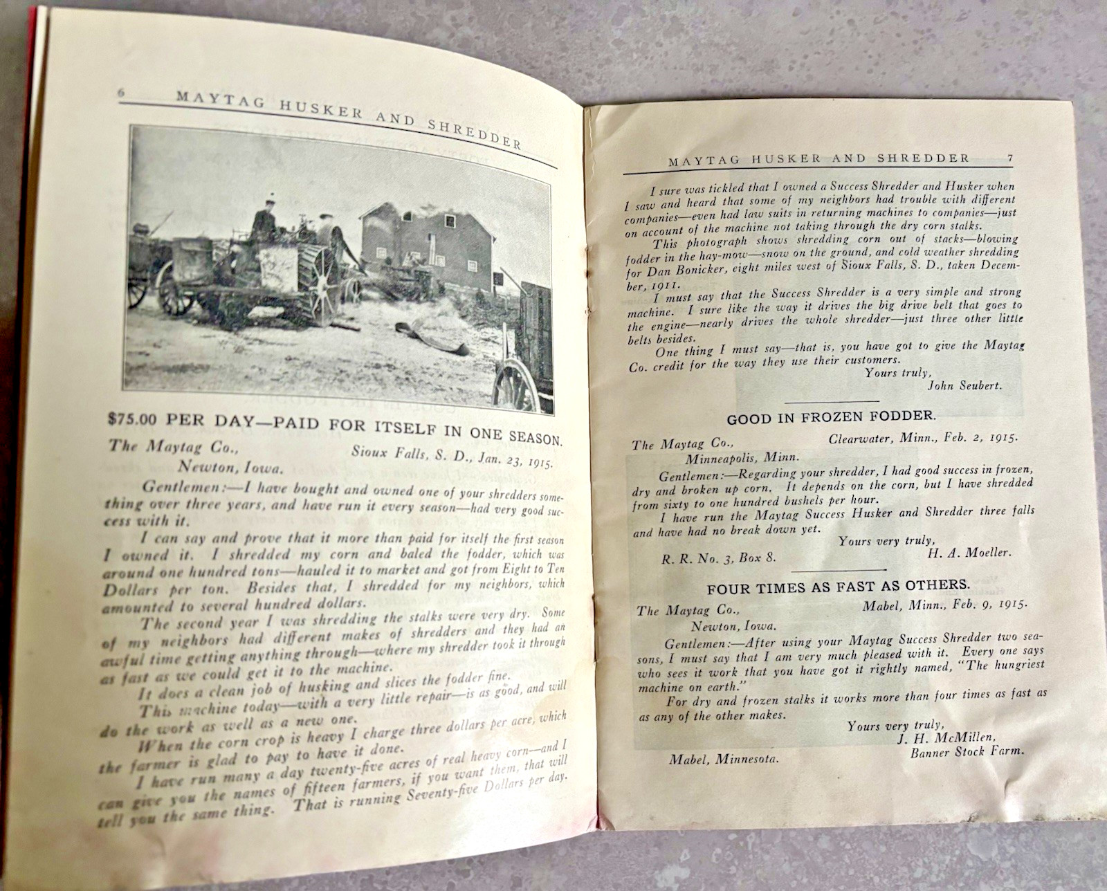 1915 Advertising Brochure Evidence Maytag Husker & Shredder Testimonials