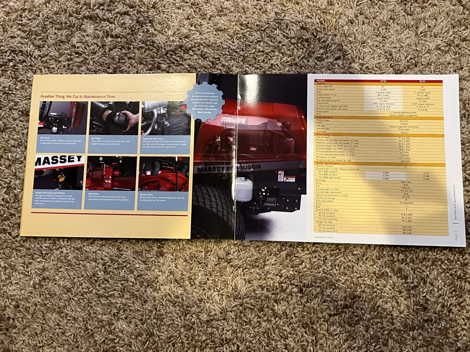 MASSEY FERGUSON BROCHURE ZERO-TURN MOWERS 29 & 33 GROSS ENGINE HORSEPOWER