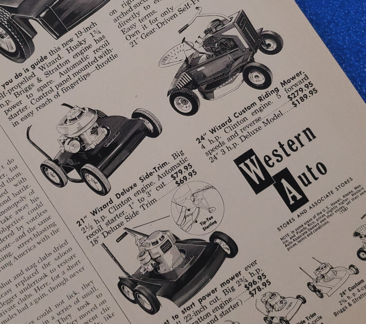 1958 WESTERN AUTO “WIZARD” LAWN MOWER PRODUCT LINE UP ORIGINAL CLASSIC PRINT AD
