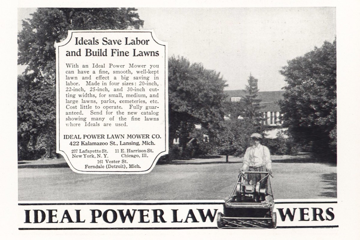 1927 Ideal Power Lawn Mowers: Save Labor and Build Fine Lawns Vintage Print Ad