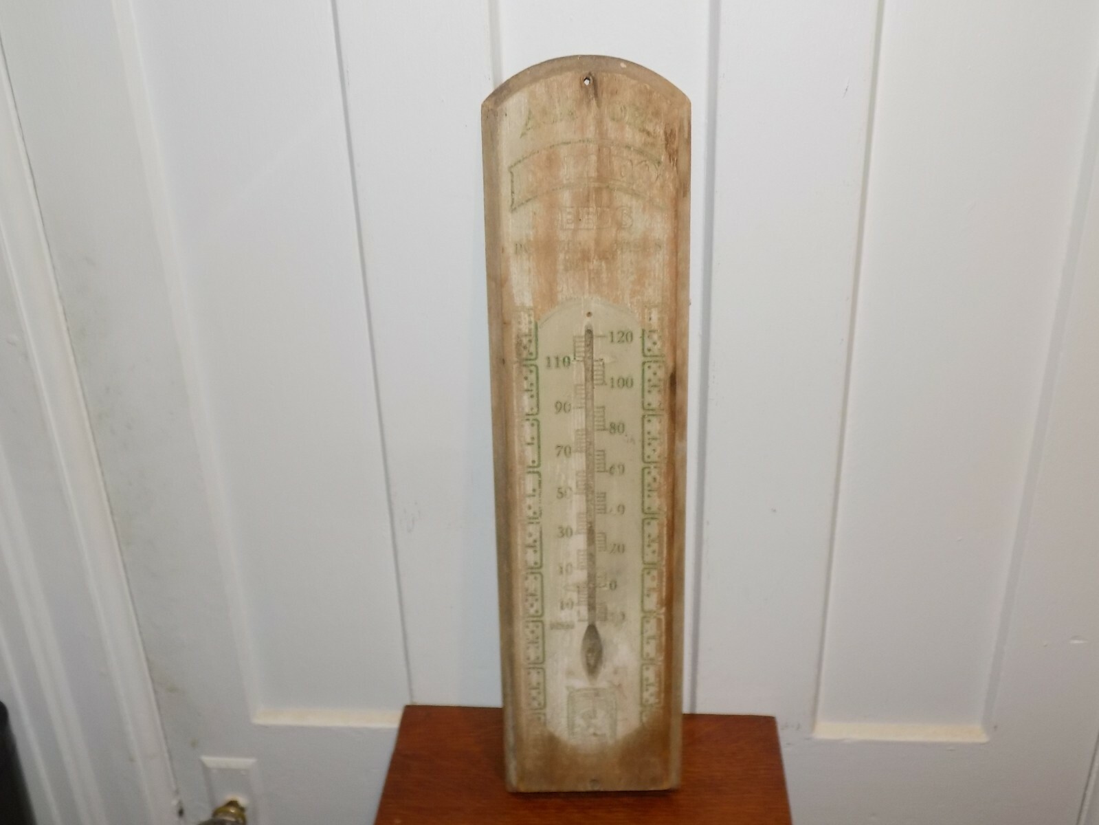 Vintage Domino Feeds Large Wood Thermometer