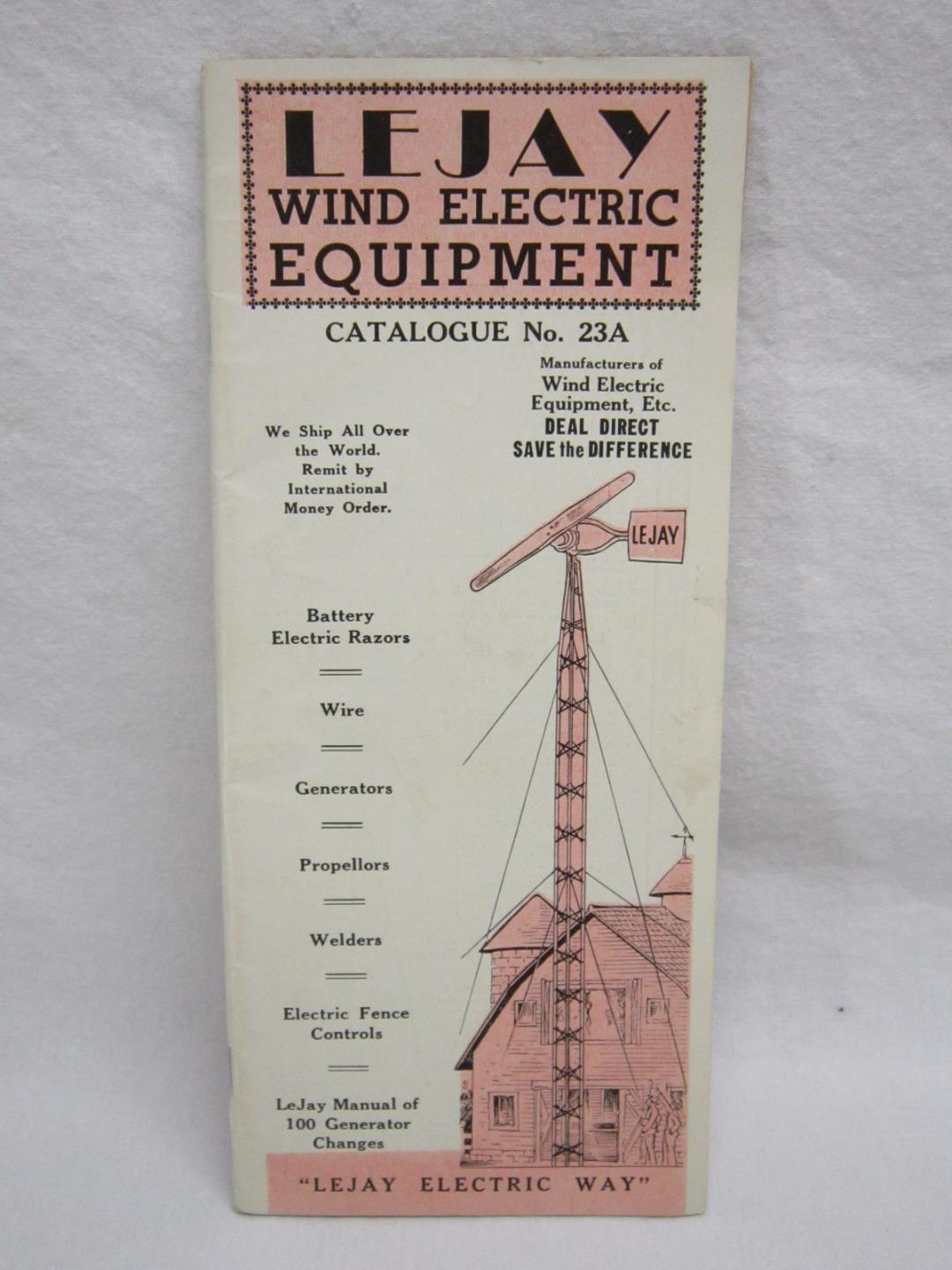 LEJAY Wind Electric Equipment Catalog Brochure Ad Vtg Old Farm Mill Tool Paper