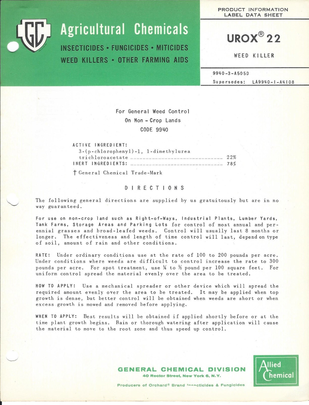 Lawn Garden Data Sheet – Allied Chemical – Brush Weed Killers – 6 items (LG64)