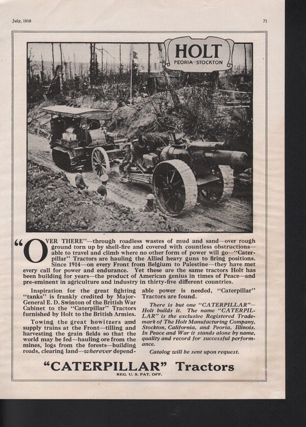 1918 CATERPILLAR TRACTOR GENERAL SWINTON WAR FARM ARMY 15777
