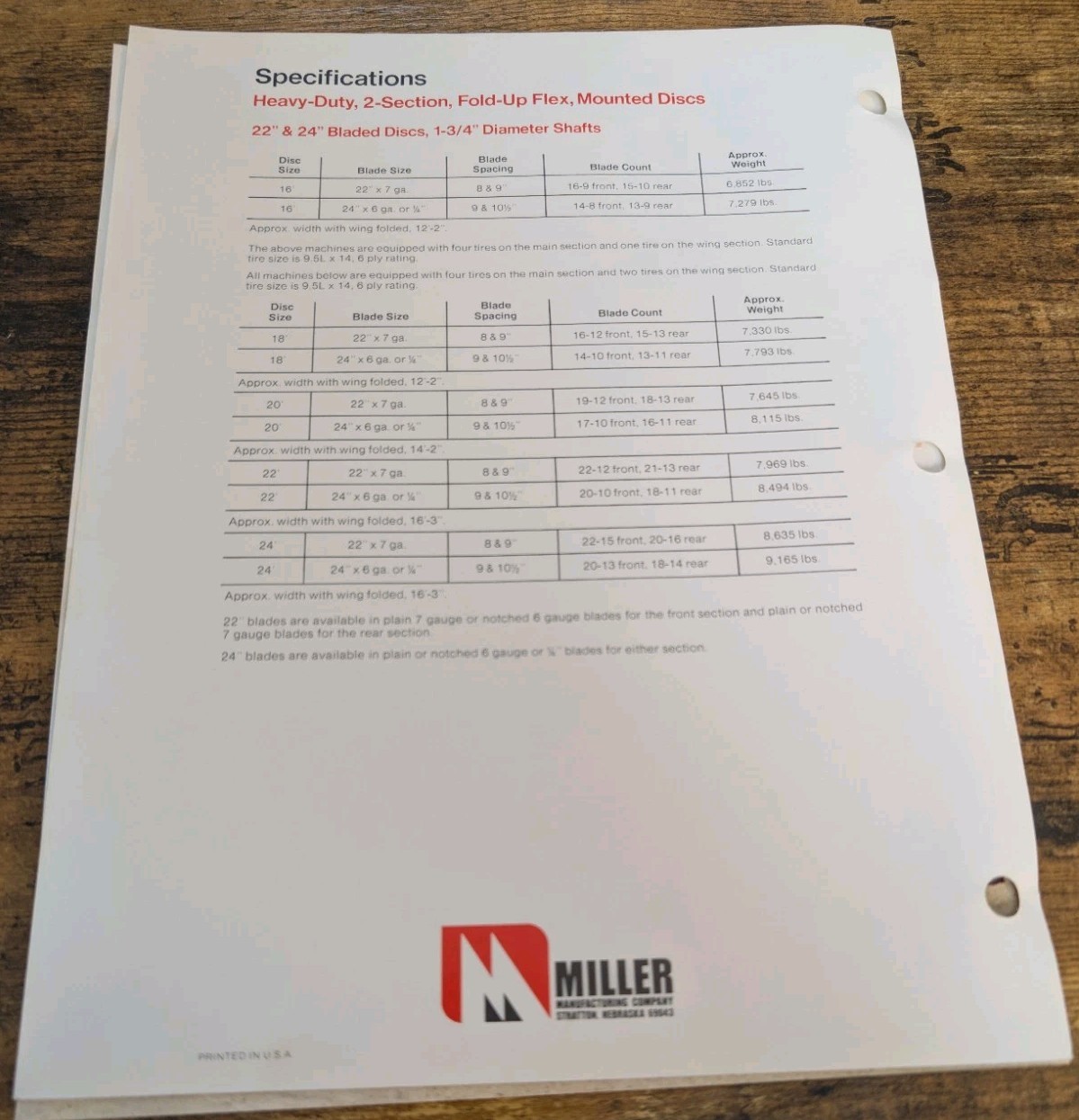 Miller Heavy-Duty Rigid Offset Disc Series II And Mounted Discs Brochures