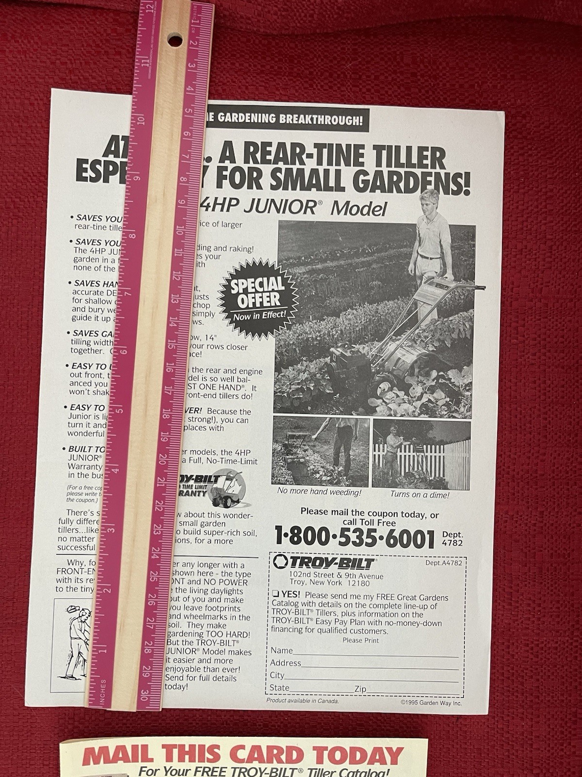 Vintage 1995 Print Ad Troy Bilt Rear Tine Tiller Advertisement