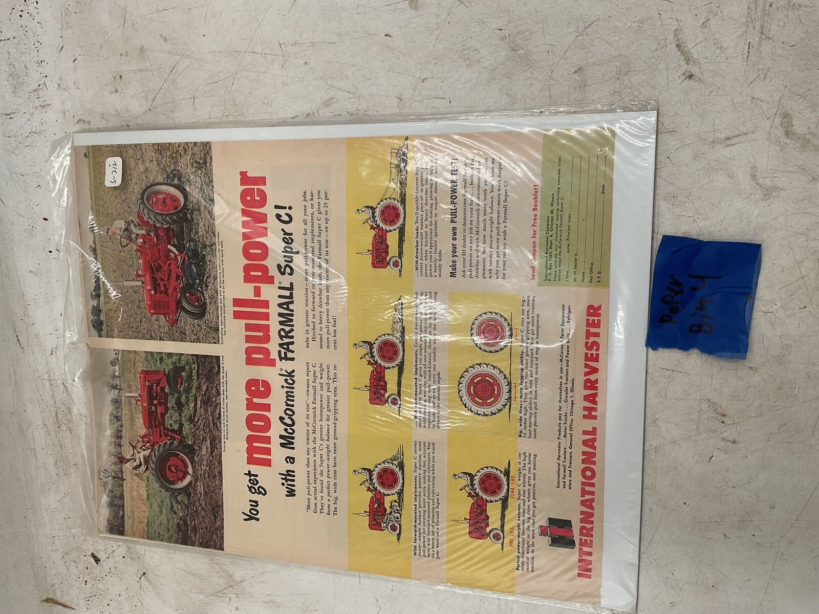 1950’S INTERNATIONAL HARVESTER McCORMICK FARMALL TRACTOR FARM AD20466