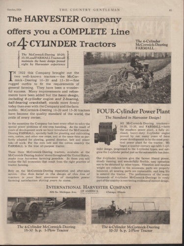 1926 MCCORMICK DEERING INTERNATIONAL HARVEST MCCORMICK TRACTOR FARMAL AD 10276