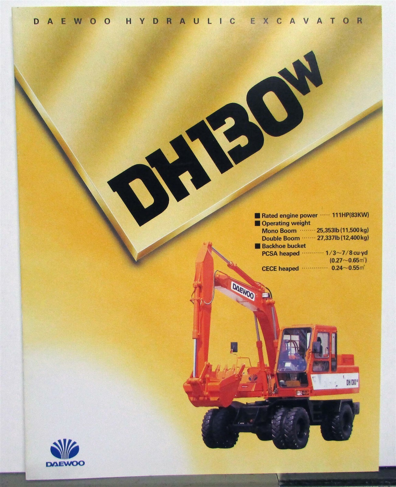 1994 Daewoo DH130W Hydraulic Excavator Specification Construction Sales Brochure