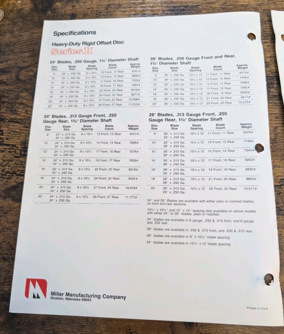 Miller Heavy-Duty Rigid Offset Disc Series II And Mounted Discs Brochures