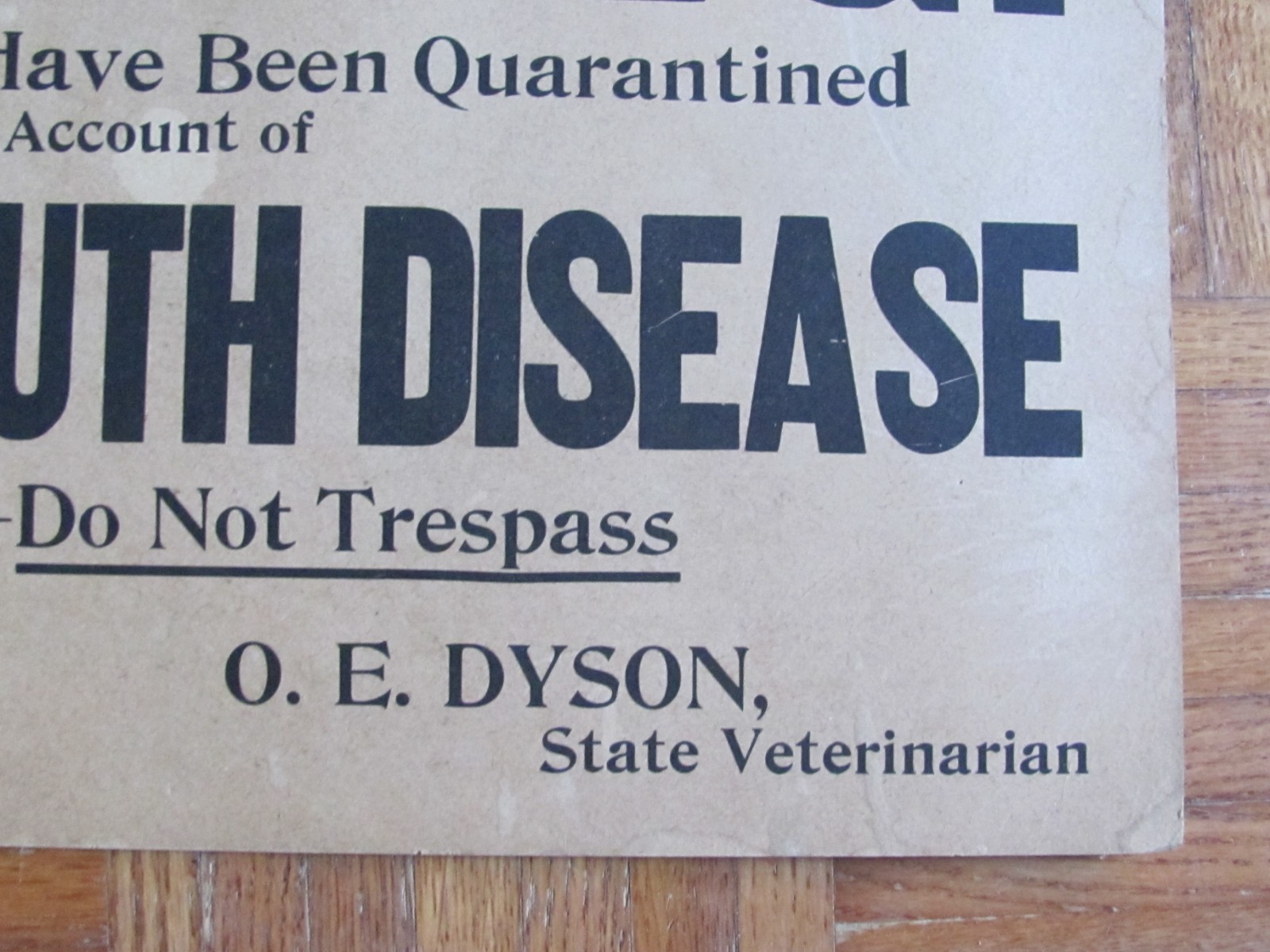 1910’S FARM HISTORY CARDBOARD SIGN DR O DYSON STATE VETERINARIAN NO SHIPPING