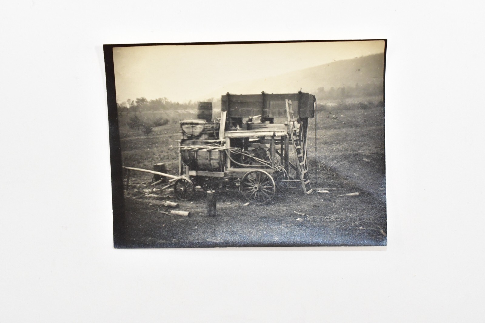 Vintage 1920’s Snapshot Farm Tractor Black & White Sepia toned Photograph