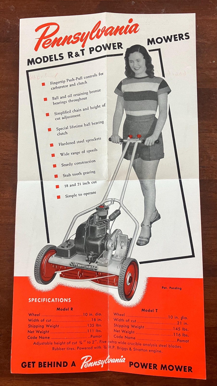 1949 Pennsylvania Power Mowers Advertising Brochure Models R T Lawnmower Mayer