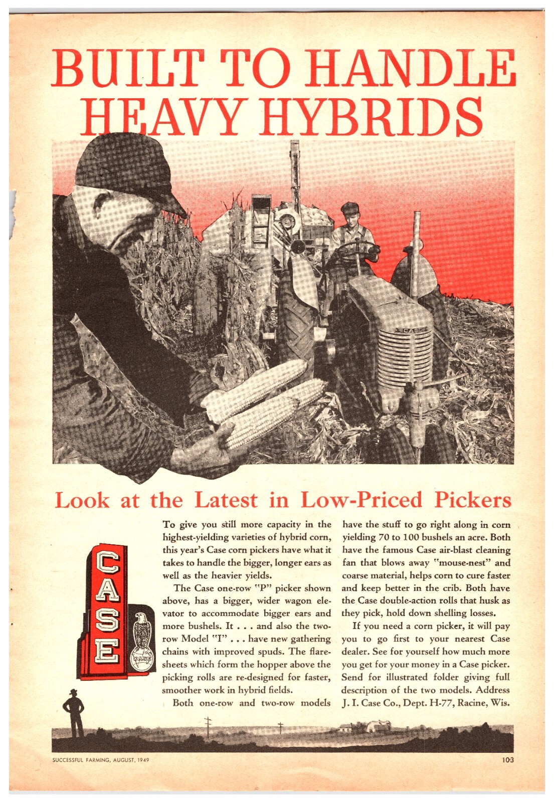 1949 Case Corn Pickers & SC Tractors Original Print Advertisement (8.5in x 12in)