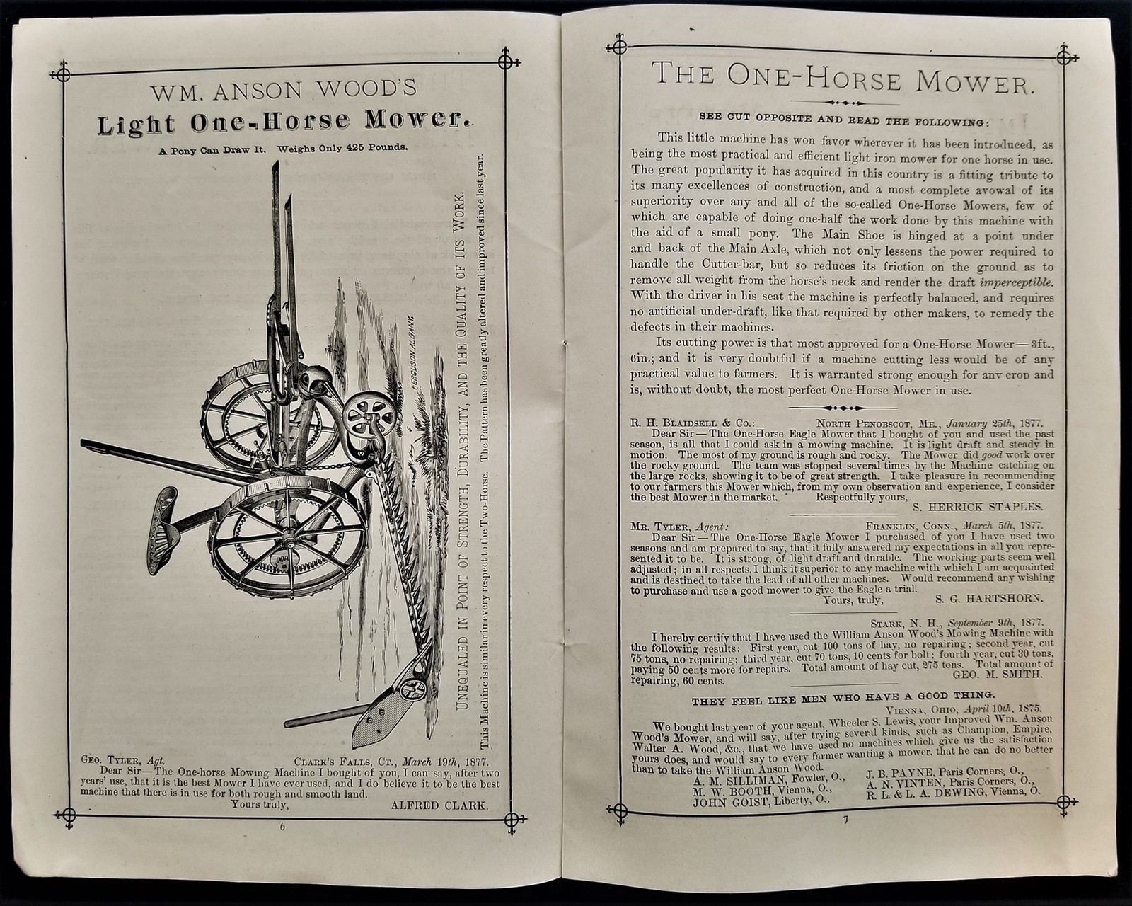 1877 antique EAGLE MOWERS CATALOG agriculture Wm Anson Wood oldtown me BACHELDER