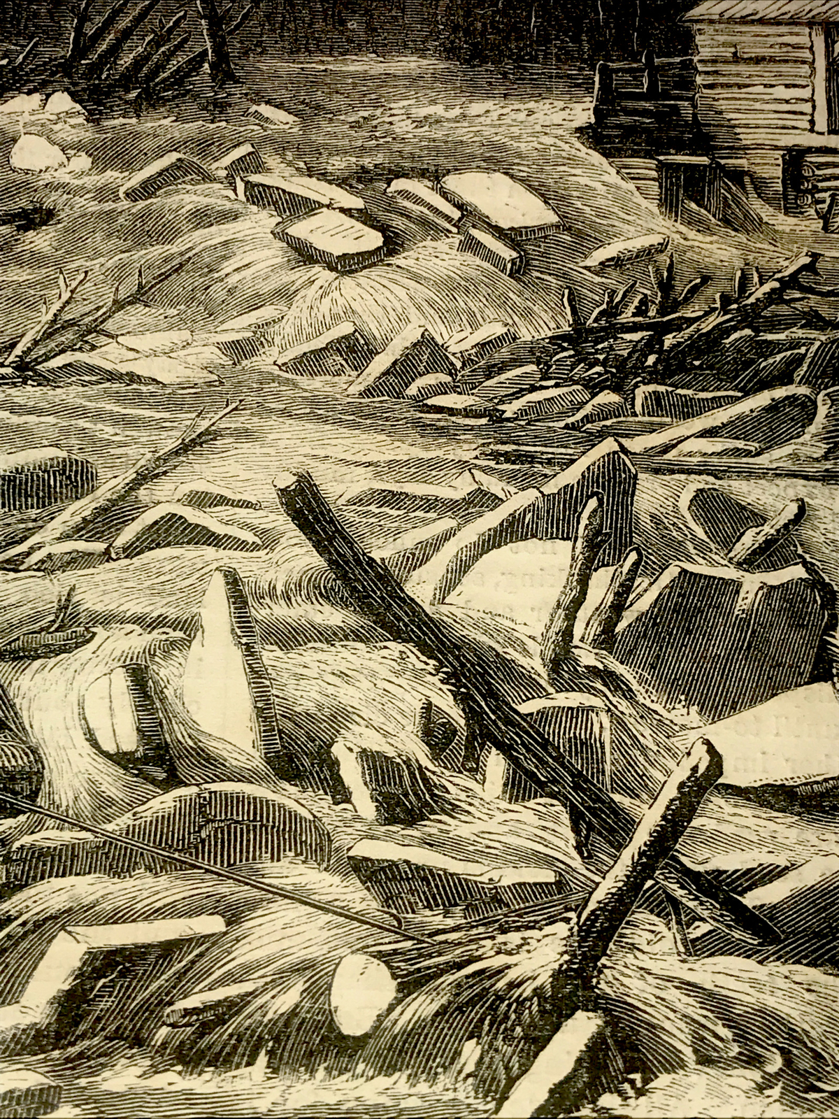 ORIGINAL 1872 THE BREAKING UP OF THE ICE Settler Farm Engraving Advertising