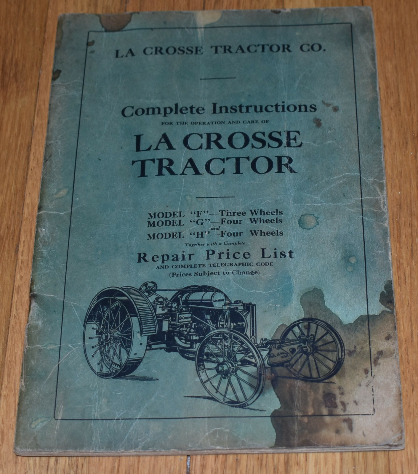 Vintage 1922 La Crosse WI Tractor Co Instruction Manual Model F G H REPAIR LIST