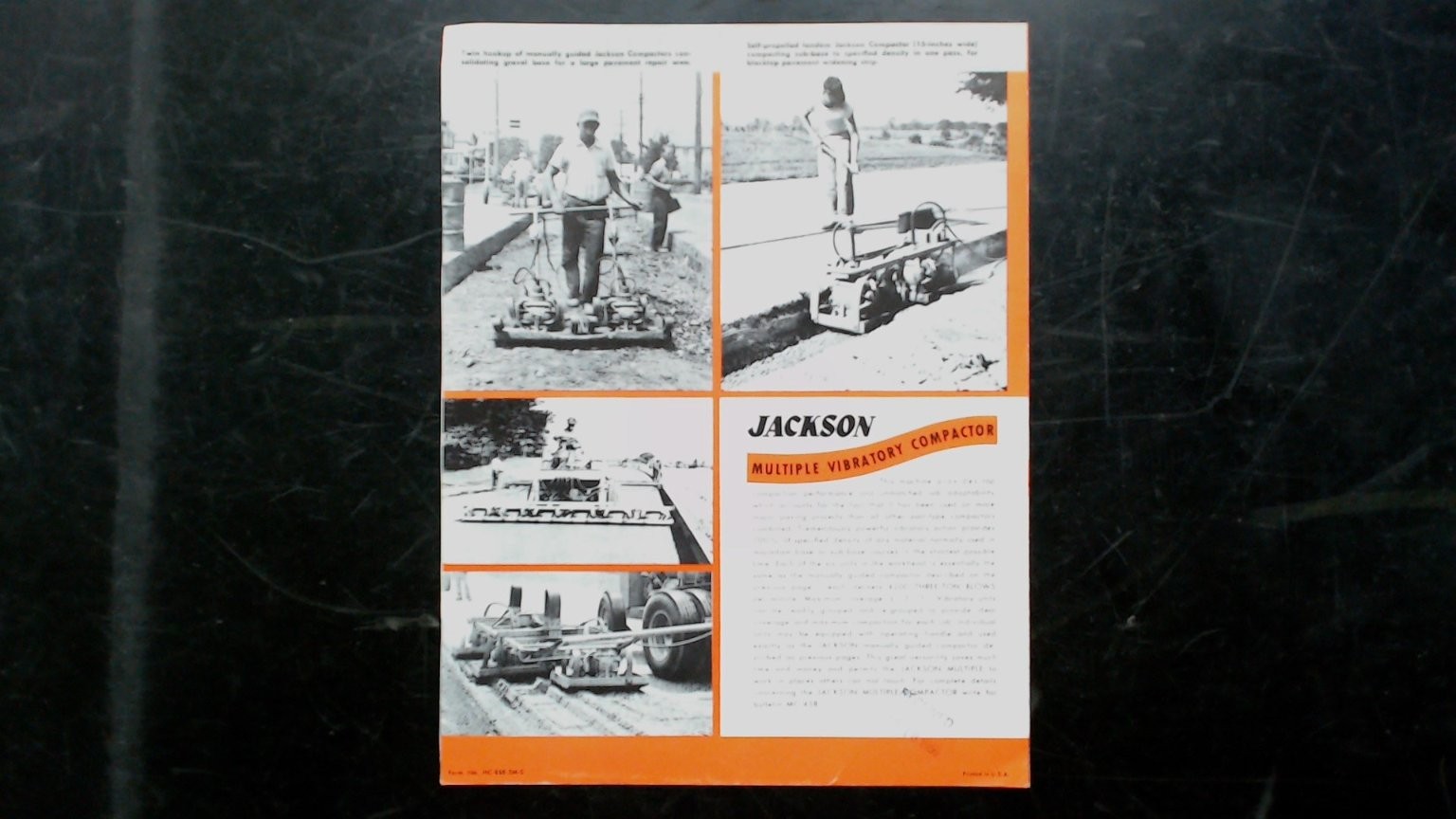 Jackson Manually Guided Vibratory Compactor Vintage Brochure 1950s