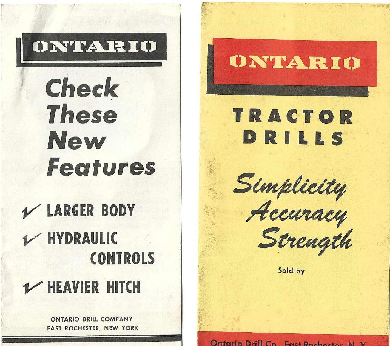 Vintage 50’s ONTARIO DRILL CO NY Brochures Adv flyers lot 2 Tractor Drills