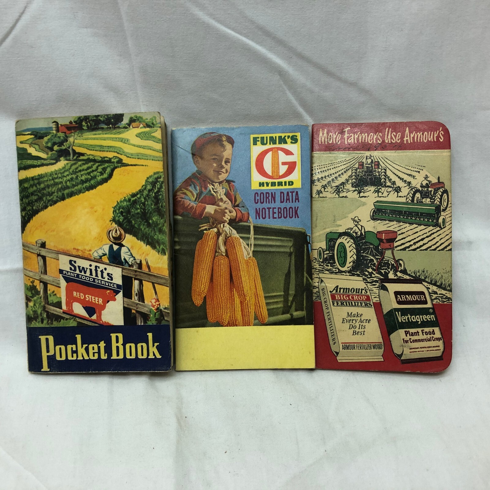 3 Vintage 1953 Farmers Pocket Notebooks Advertising Armour Swift’s Funk’s Hybrid