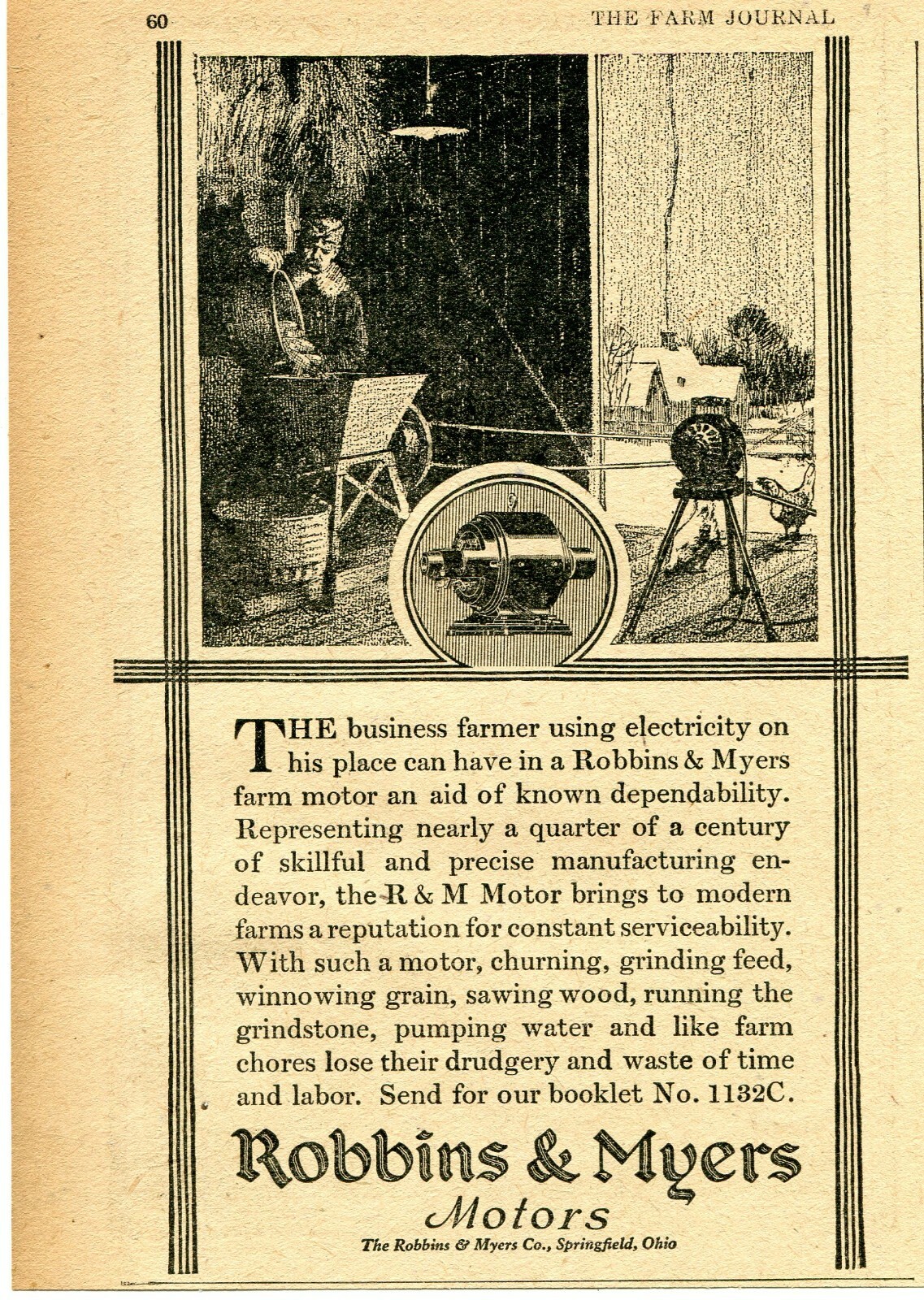 1921 small Print Ad of Robbins & Myers R&M Electric Farm Motor Springfield OH