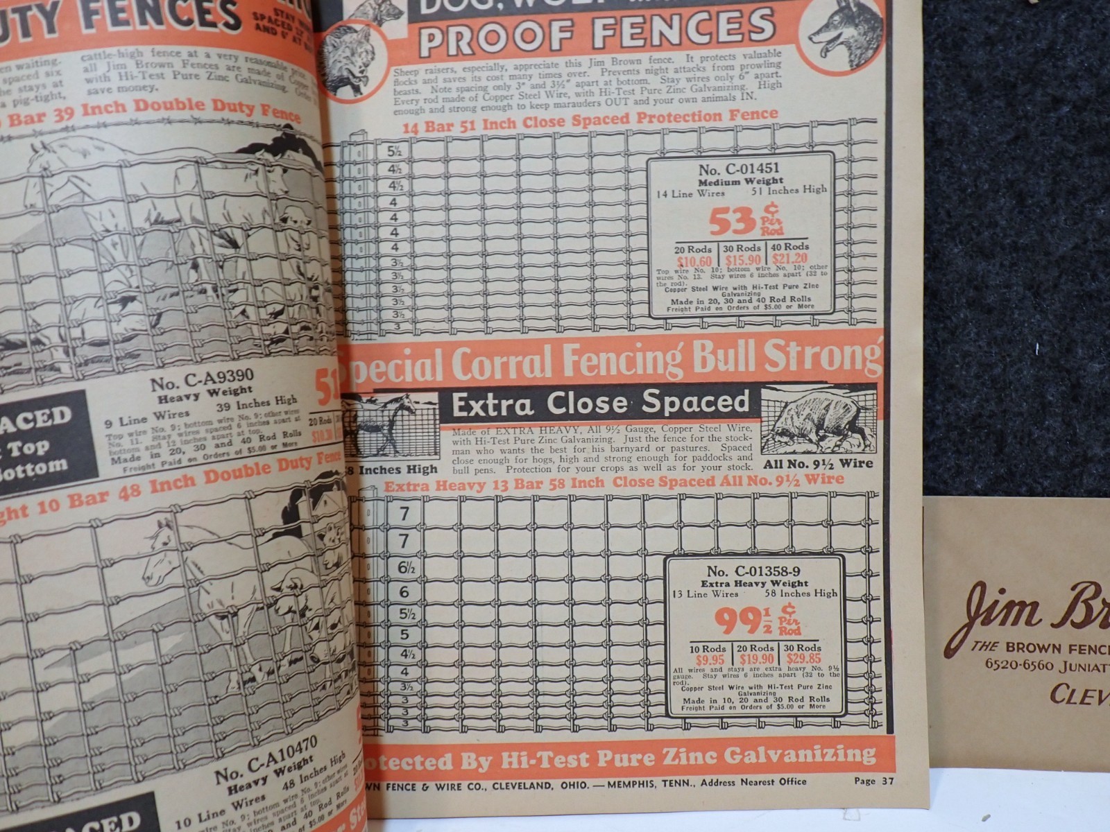 1937 JIM BROWN’S FENCE & BARB WIRE PAINT HORSE HARNESS STOVE FARMING CATALOG