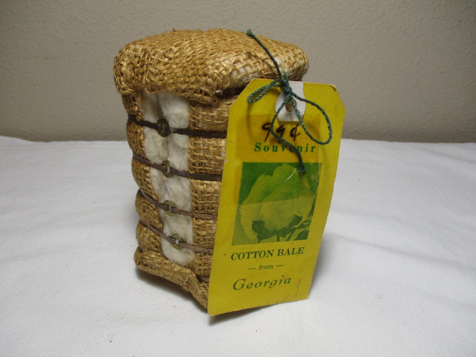 VINTAGE 5″ REAL SOUVENIR COTTON BALE from GEORGIA with TAG