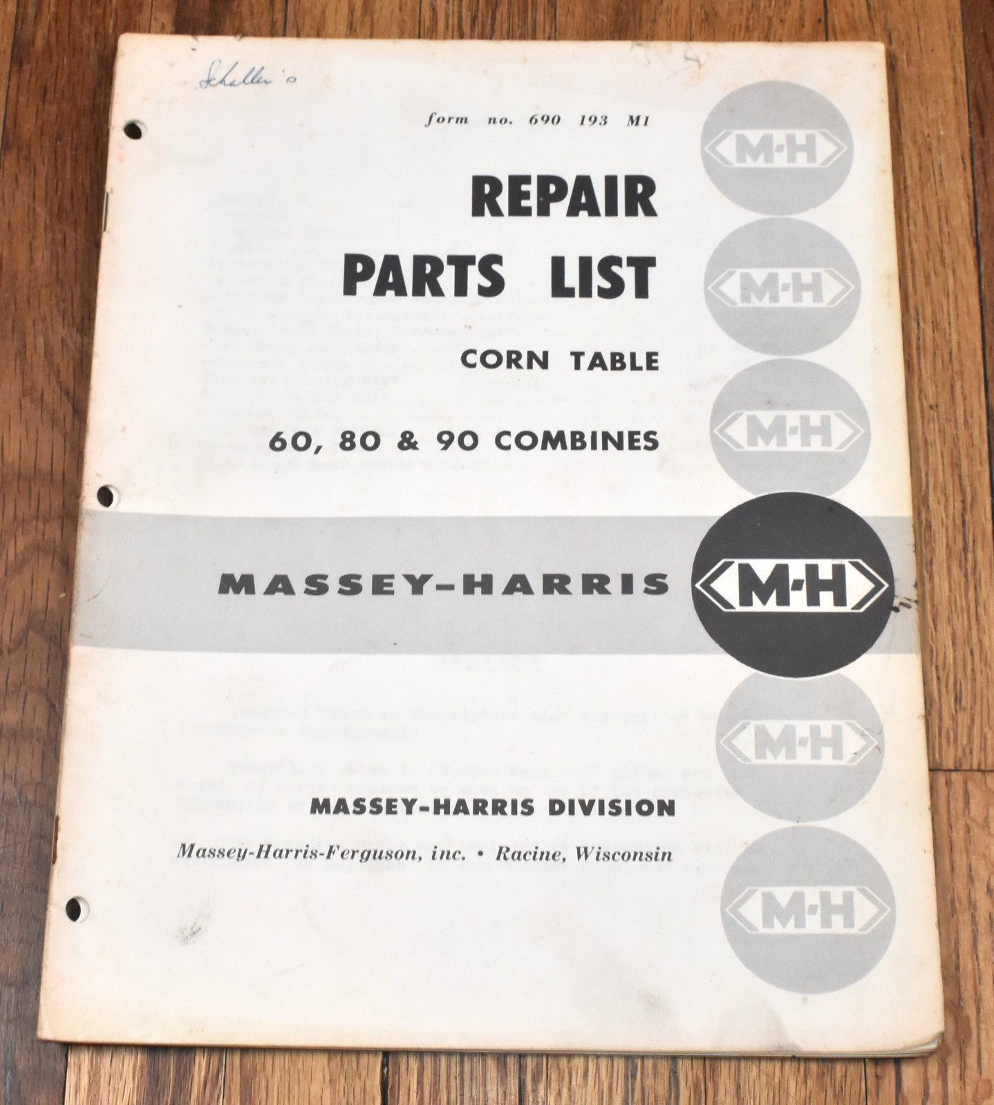Vintage Massey Harris Corn Table 60 80 90 Combines Repair Parts List