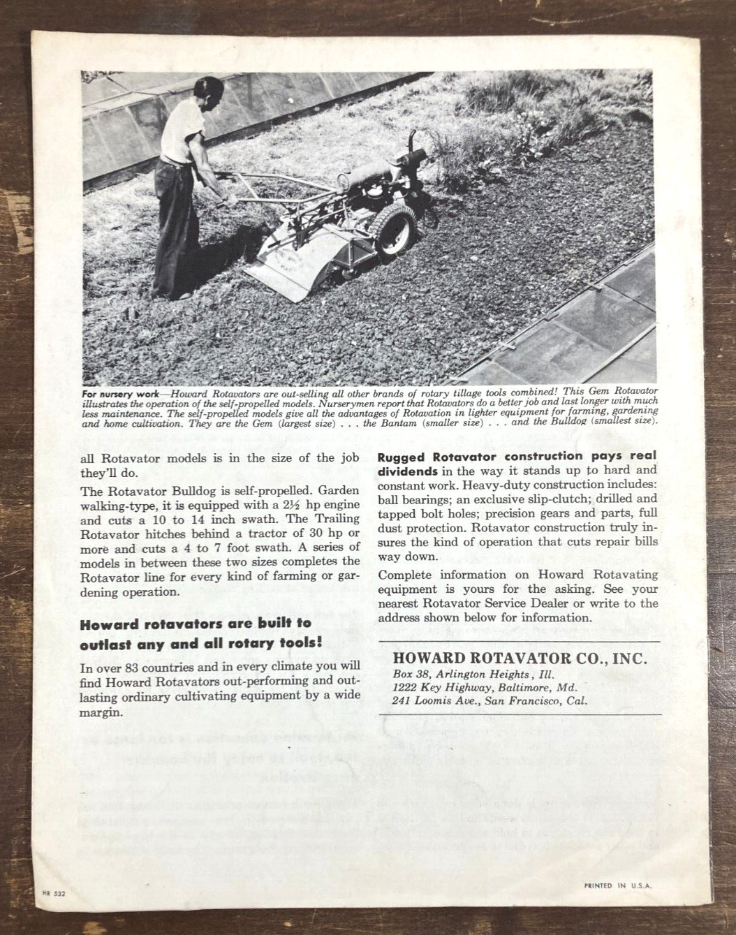 Howard Rotavator Co. 1950’s Improve Your Soil Dealer Sales Brochure Rototiller