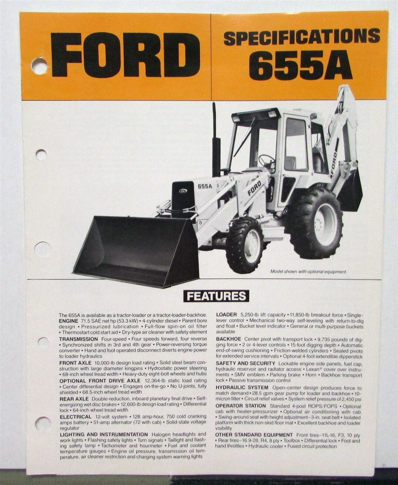 1987 Ford 655A Loader Specifications Construction Sales Brochure